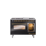 48'' Nostalgie II Series Freestanding Dual Fuel Range - Double Oven - Glossy Black - Bronze trim - Griddle - Natural Gas