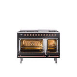 48'' Nostalgie II Series Freestanding Dual Fuel Range - Double Oven - Glossy Black - Bronze trim - Griddle - Natural Gas