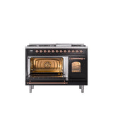 48'' Nostalgie II Series Freestanding Dual Fuel Range - Double Oven - Glossy Black - Bronze trim - Griddle - Natural Gas