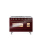 ILVE - 48'' Nostalgie II Series Freestanding Dual Fuel Range - Double Oven - Burgundy - Bronze trim - Griddle - Natural Gas - Bronze