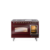 48'' Nostalgie II Series Freestanding Dual Fuel Range - Double Oven - Burgundy - Bronze trim - Griddle - Natural Gas