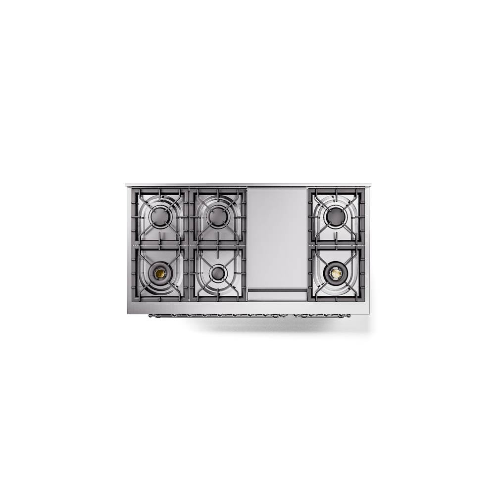 48'' Nostalgie II Series Freestanding Dual Fuel Range - Double Oven - Burgundy - Bronze trim - Griddle - Natural Gas