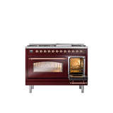48'' Nostalgie II Series Freestanding Dual Fuel Range - Double Oven - Burgundy - Copper trim - Griddle - Natural Gas