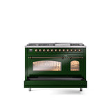 48'' Nostalgie II Series Freestanding Dual Fuel Range - Double Oven - Emerald Green - Bronze trim - Griddle - Natural Gas