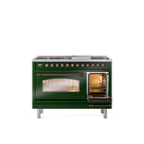 48'' Nostalgie II Series Freestanding Dual Fuel Range - Double Oven - Emerald Green - Bronze trim - Griddle - Natural Gas