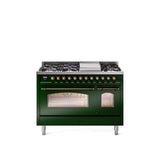 48'' Nostalgie II Series Freestanding Dual Fuel Range - Double Oven - Emerald Green - Bronze trim - Griddle - Natural Gas