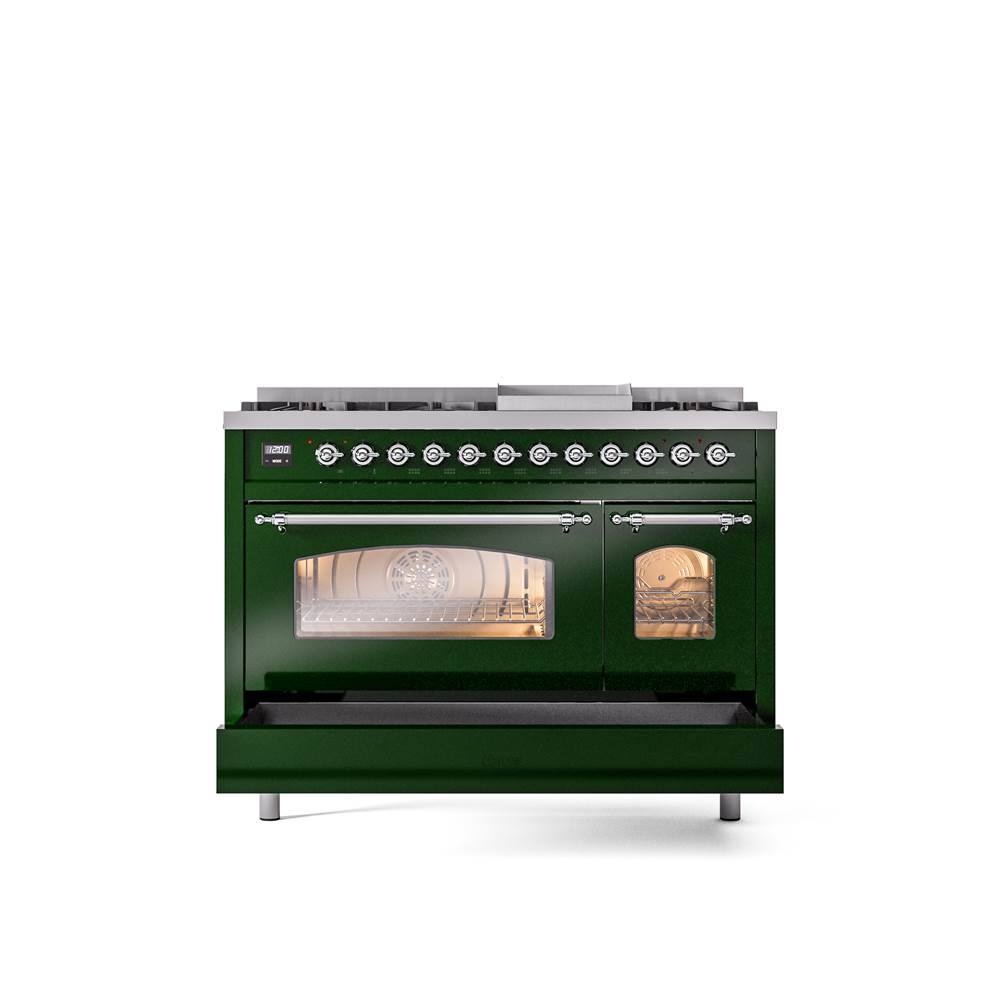 48'' Nostalgie II Series Freestanding Dual Fuel Range - Double Oven - Emerald Green - Bronze trim - Griddle - Natural Gas