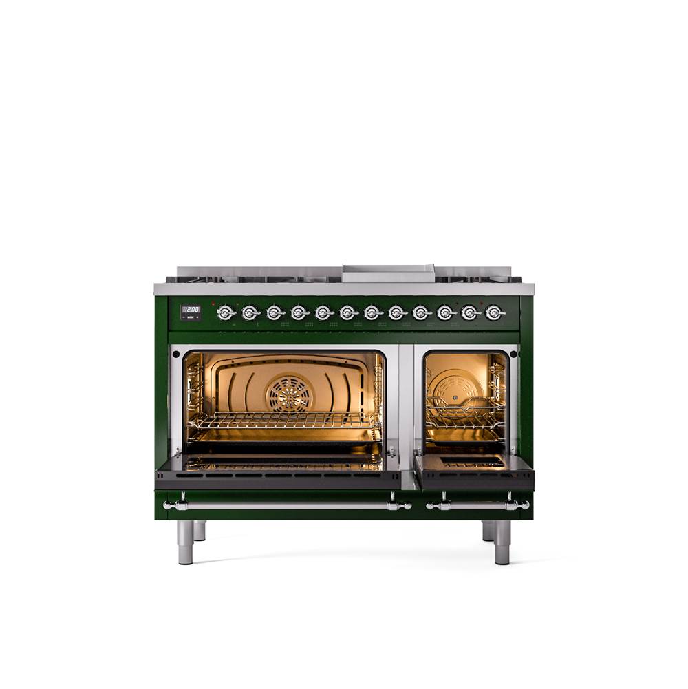 48'' Nostalgie II Series Freestanding Dual Fuel Range - Double Oven - Emerald Green - Bronze trim - Griddle - Natural Gas