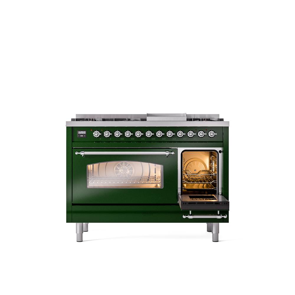 48'' Nostalgie II Series Freestanding Dual Fuel Range - Double Oven - Emerald Green - Bronze trim - Griddle - Natural Gas