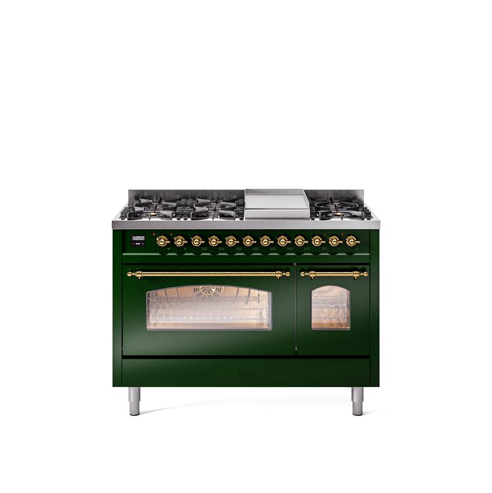 48'' Nostalgie II Series Freestanding Dual Fuel Range - Double Oven - Emerald Green - Bronze trim - Griddle - Natural Gas