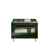 48'' Nostalgie II Series Freestanding Dual Fuel Range - Double Oven - Emerald Green - Bronze trim - Griddle - Natural Gas