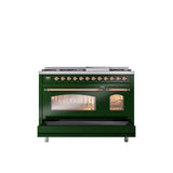 48'' Nostalgie II Series Freestanding Dual Fuel Range - Double Oven - Emerald Green - Bronze trim - Griddle - Natural Gas