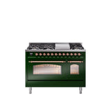 48'' Nostalgie II Series Freestanding Dual Fuel Range - Double Oven - Emerald Green - Bronze trim - Griddle - Natural Gas