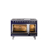 48'' Nostalgie II Series Freestanding Dual Fuel Range - Double Oven - Midnight Blue - Bronze trim - Griddle - Natural Gas
