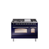 48'' Nostalgie II Series Freestanding Dual Fuel Range - Double Oven - Midnight Blue - Bronze trim - Griddle - Natural Gas