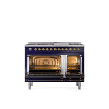 48'' Nostalgie II Series Freestanding Dual Fuel Range - Double Oven - Midnight Blue - Bronze trim - Griddle - Natural Gas