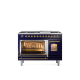 48'' Nostalgie II Series Freestanding Dual Fuel Range - Double Oven - Midnight Blue - Bronze trim - Griddle - Natural Gas