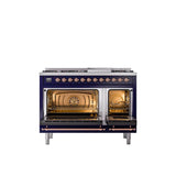 48'' Nostalgie II Series Freestanding Dual Fuel Range - Double Oven - Midnight Blue - Bronze trim - Griddle - Natural Gas