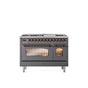 ILVE - 48'' Nostalgie II Series Freestanding Dual Fuel Range - Double Oven - Matte Graphite - Bronze trim - Griddle - Natural Gas - Bronze