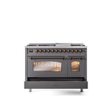 48'' Nostalgie II Series Freestanding Dual Fuel Range - Double Oven - Matte Graphite - Bronze trim - Griddle - Natural Gas