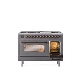 48'' Nostalgie II Series Freestanding Dual Fuel Range - Double Oven - Matte Graphite - Bronze trim - Griddle - Natural Gas
