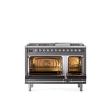 48'' Nostalgie II Series Freestanding Dual Fuel Range - Double Oven - Matte Graphite - Bronze trim - Griddle - Natural Gas