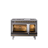 48'' Nostalgie II Series Freestanding Dual Fuel Range - Double Oven - Matte Graphite - Bronze trim - Griddle - Natural Gas