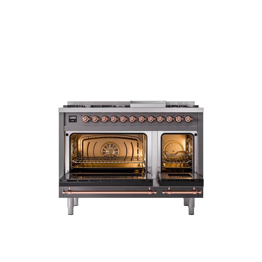48'' Nostalgie II Series Freestanding Dual Fuel Range - Double Oven - Matte Graphite - Bronze trim - Griddle - Natural Gas