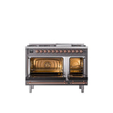 48'' Nostalgie II Series Freestanding Dual Fuel Range - Double Oven - Matte Graphite - Bronze trim - Griddle - Natural Gas