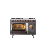 48'' Nostalgie II Series Freestanding Dual Fuel Range - Double Oven - Matte Graphite - Bronze trim - Griddle - Natural Gas