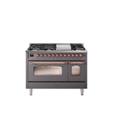 48'' Nostalgie II Series Freestanding Dual Fuel Range - Double Oven - Matte Graphite - Bronze trim - Griddle - Natural Gas