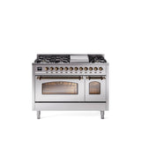 48'' Nostalgie II Series Freestanding Dual Fuel Range - Double Oven - Stainless Steel - Bronze trim - Griddle - Natural Gas