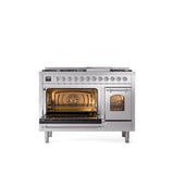 48'' Nostalgie II Series Freestanding Dual Fuel Range - Double Oven - Stainless Steel - Bronze trim - Griddle - Natural Gas
