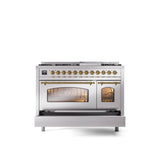 48'' Nostalgie II Series Freestanding Dual Fuel Range - Double Oven - Stainless Steel - Bronze trim - Griddle - Natural Gas