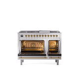 48'' Nostalgie II Series Freestanding Dual Fuel Range - Double Oven - Stainless Steel - Bronze trim - Griddle - Natural Gas