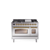 48'' Nostalgie II Series Freestanding Dual Fuel Range - Double Oven - Stainless Steel - Bronze trim - Griddle - Natural Gas