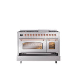 48'' Nostalgie II Series Freestanding Dual Fuel Range - Double Oven - Stainless Steel - Bronze trim - Griddle - Natural Gas