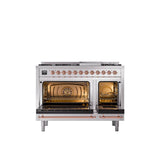 48'' Nostalgie II Series Freestanding Dual Fuel Range - Double Oven - Stainless Steel - Bronze trim - Griddle - Natural Gas