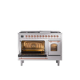 48'' Nostalgie II Series Freestanding Dual Fuel Range - Double Oven - Stainless Steel - Bronze trim - Griddle - Natural Gas