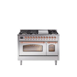 48'' Nostalgie II Series Freestanding Dual Fuel Range - Double Oven - Stainless Steel - Bronze trim - Griddle - Natural Gas