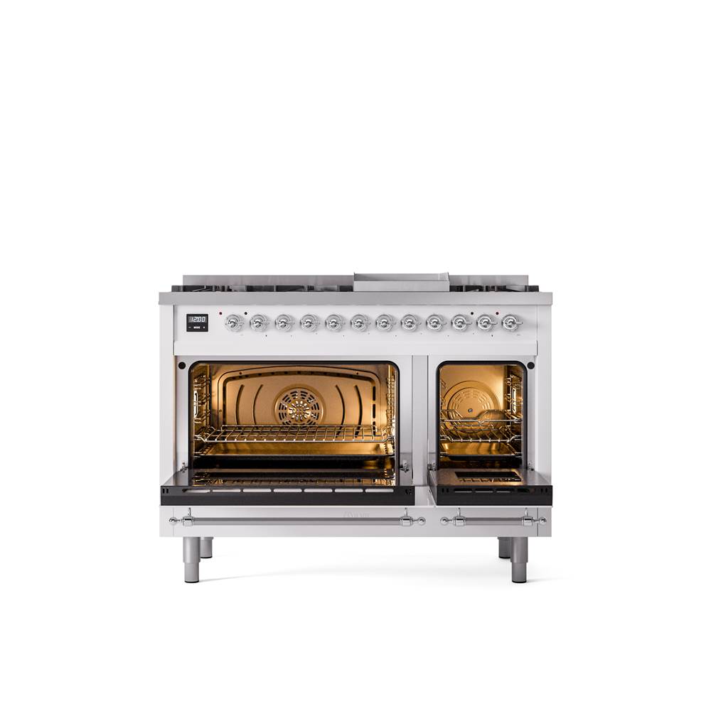 48'' Nostalgie II Series Freestanding Dual Fuel Range - Double Oven - White - Bronze trim - Griddle - Natural Gas