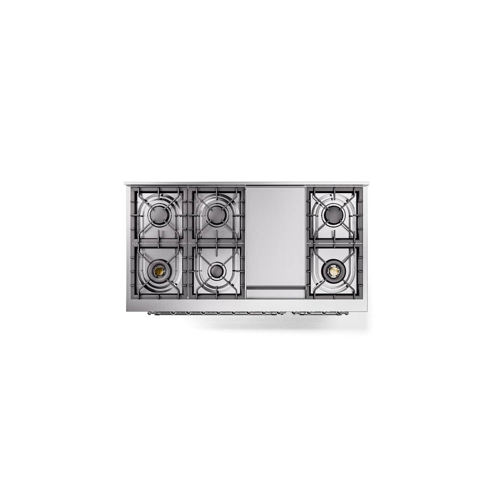 48'' Nostalgie II Series Freestanding Dual Fuel Range - Double Oven - White - Bronze trim - Griddle - Natural Gas