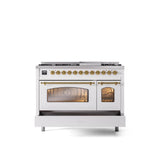 48'' Nostalgie II Series Freestanding Dual Fuel Range - Double Oven - White - Bronze trim - Griddle - Natural Gas