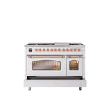 48'' Nostalgie II Series Freestanding Dual Fuel Range - Double Oven - White - Bronze trim - Griddle - Natural Gas