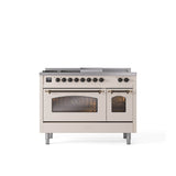 ILVE - 48'' Nostalgie II Series Freestanding Dual Fuel Range - Double Oven - Antique White - Bronze trim - Griddle, Coup de Feu,- Natural Gas - Bronze