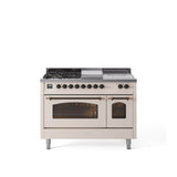 48'' Nostalgie II Series Freestanding Dual Fuel Range - Double Oven - Antique White - Bronze trim - Griddle, Coup de Feu,- Natural Gas