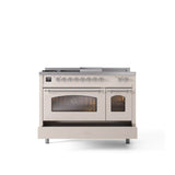 48'' Nostalgie II Series Freestanding Dual Fuel Range - Double Oven - Antique White - Bronze trim - Griddle, Coup de Feu,- Natural Gas