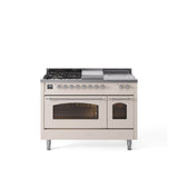 48'' Nostalgie II Series Freestanding Dual Fuel Range - Double Oven - Antique White - Bronze trim - Griddle, Coup de Feu,- Natural Gas