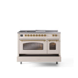 48'' Nostalgie II Series Freestanding Dual Fuel Range - Double Oven - Antique White - Bronze trim - Griddle, Coup de Feu,- Natural Gas