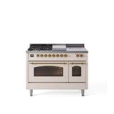 48'' Nostalgie II Series Freestanding Dual Fuel Range - Double Oven - Antique White - Bronze trim - Griddle, Coup de Feu,- Natural Gas